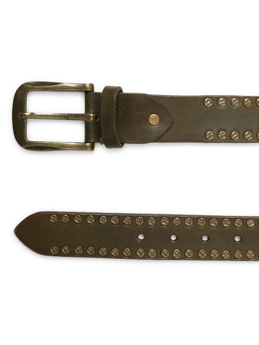 Rustic Rebel: Olive Genuine Leather Studded Men's Belt - Stylish & Durable by Art N Vintage