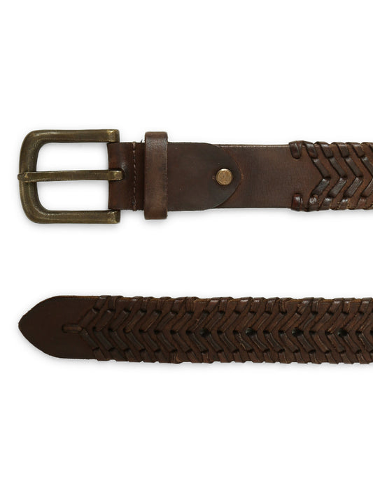 Brown Leather Hand-woven Belt By Art N Vintage