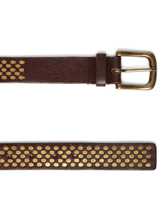 Brown Genuine Leather Belt With Golden Catcher Rivet Design By Art N Vintage