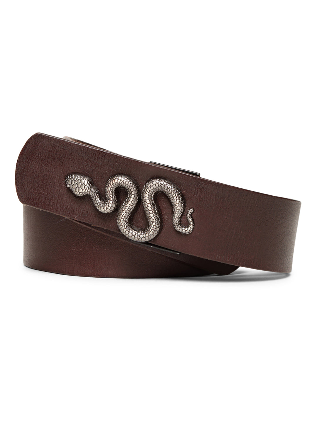 Brown Plain Belt With Snake-shaped Metal Buckle By Art N Vintage