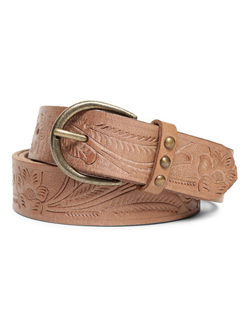 Natural Hand-tooled Design Leather Belt By Art N Vintage