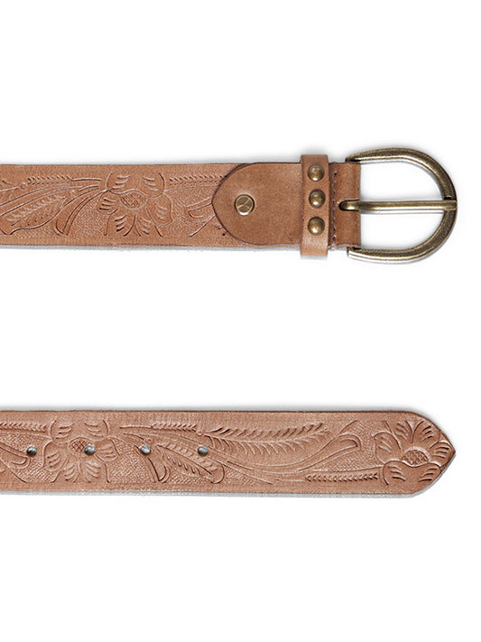 Natural Hand-tooled Design Leather Belt By Art N Vintage