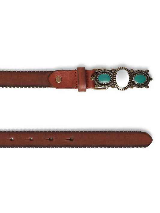 Cognac Women Embellished Leather Belt by Art N Vintage