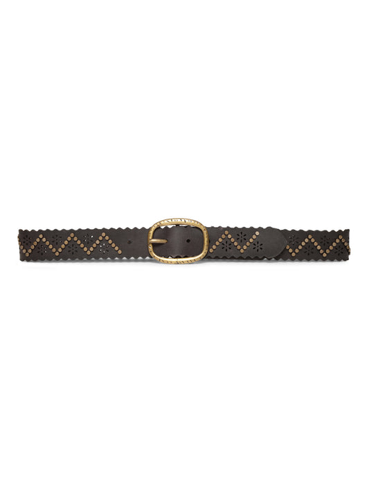 Black Studded Genuine Leather  Belt By Art N Vintage