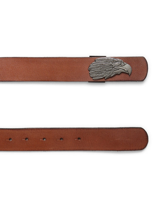 Cognac Plain Belt With Eagle-shaped Metal Buckle By Art N Vintage