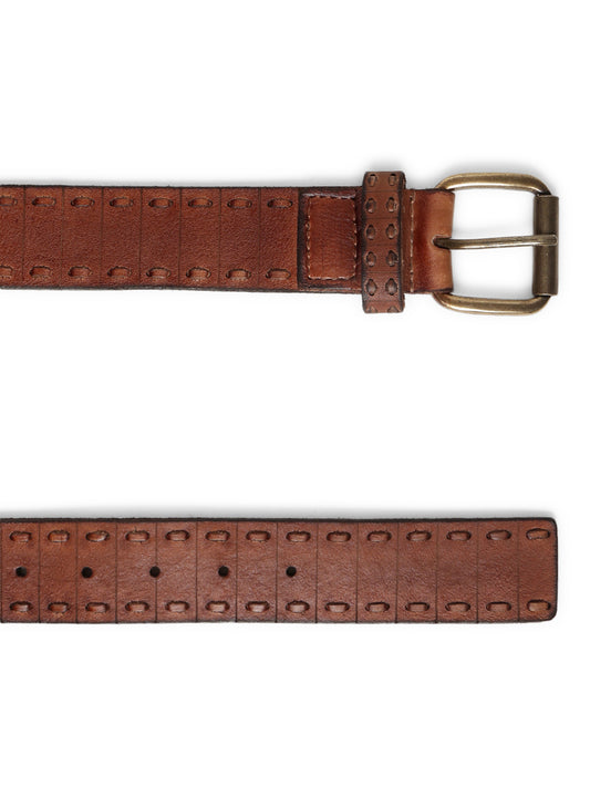 Brown Genuine Leather Interlinked Weaving Technique Belt By Art N Vintage