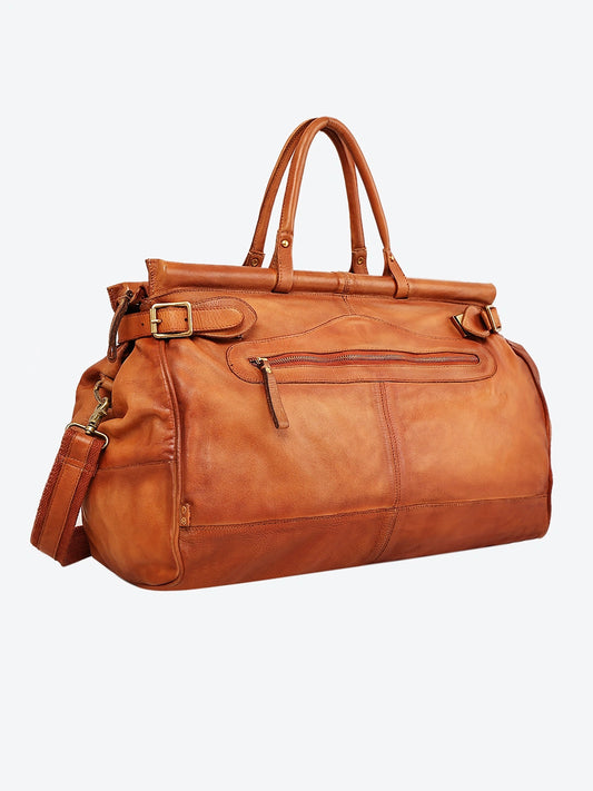 Drifter: Real Leather Brown Duffle Bag by Art N Vintage