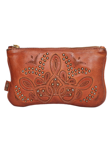 Art N Vintage Handcrafted Floral Studded Genuine Leather Clutch Pouch