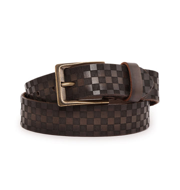 Brown geometric Textured Leather Belt by Art N Vintage