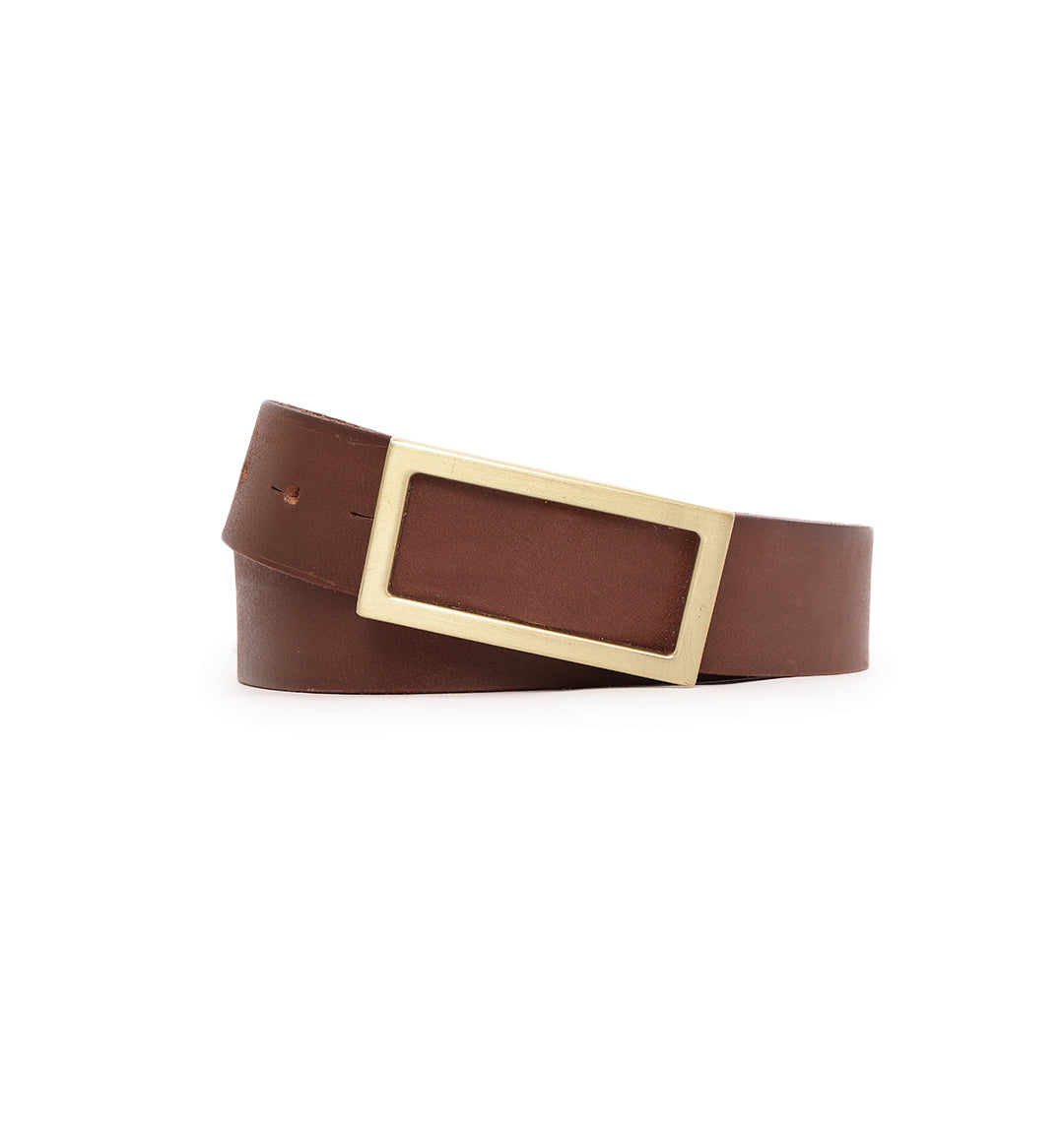 Cognac Modern Minimalist Rectangular Buckle Belt by Art N Vintage