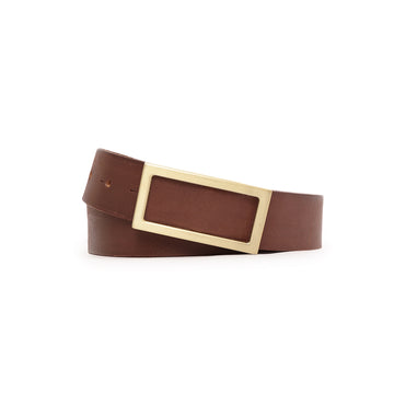 Cognac Modern Minimalist Rectangular Buckle Belt by Art N Vintage