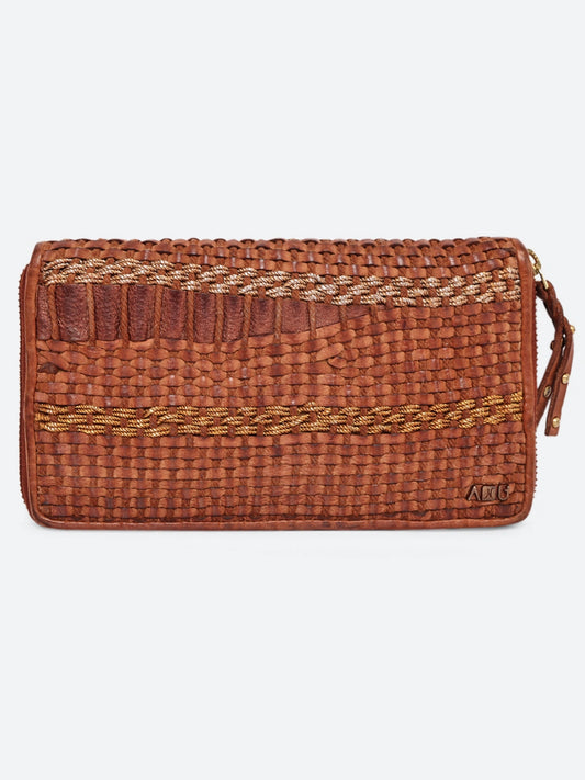 Art N Vintage Woven Zip-Around Leather Wallet