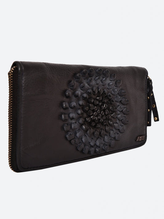 Art N Vintage Handcrafted Rosette Leather Zip-Around Wallet