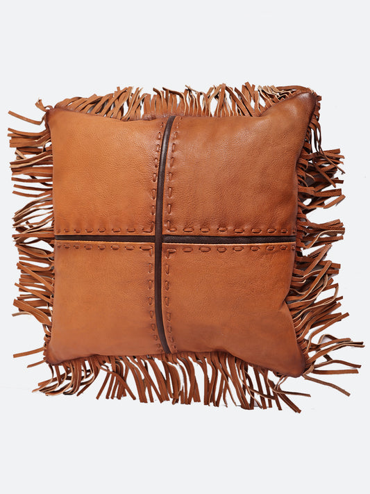 Framed in Fringe Leather Cushion