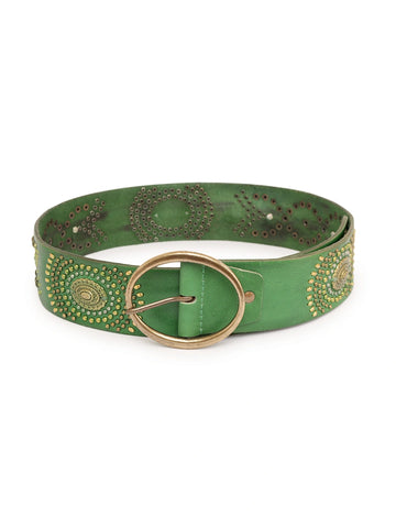 Emrald Jewelled Wide Hip Belt in Leather by Art N Vintage