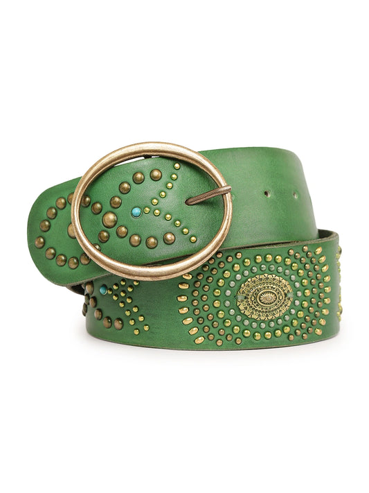 Emrald Jewelled Wide Hip Belt in Leather by Art N Vintage