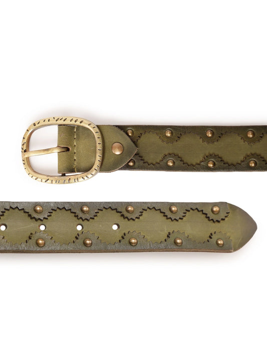 Olive Cutwork Medium width Jeans Belt by Art N Vintage
