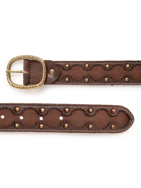 Brown Cutwork Medium width Jeans Belt by Art N Vintage