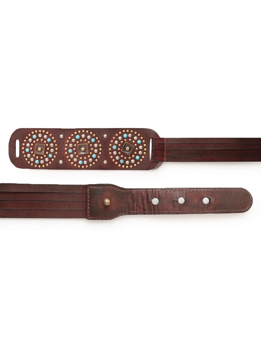 Brown Medium width- Studded Leather Waist Belt by Art N Vintage