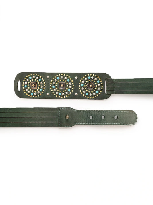 Emerald Medium width- Studded Leather Waist Belt by Art N Vintage