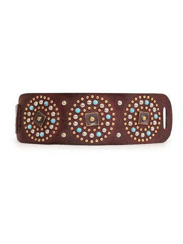 Brown Medium width- Studded Leather Waist Belt by Art N Vintage