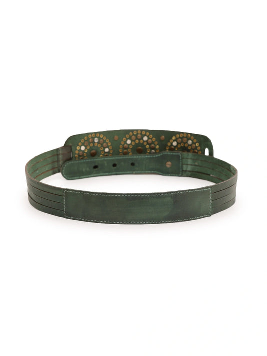 Emerald Medium width- Studded Leather Waist Belt by Art N Vintage