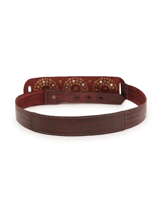 Brown Medium width- Studded Leather Waist Belt by Art N Vintage