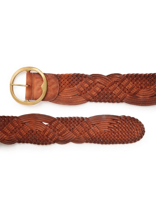 Tan Burnished Midbar Braided Wide Hip Belt by Art N Vintage