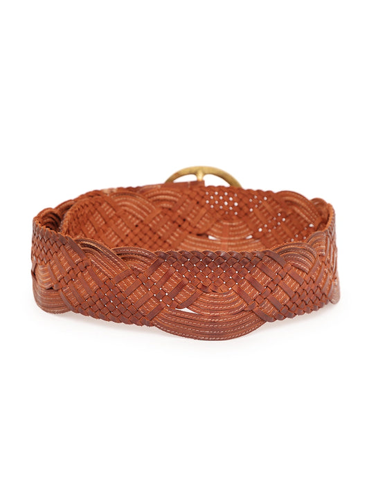 Tan Burnished Midbar Braided Wide Hip Belt by Art N Vintage