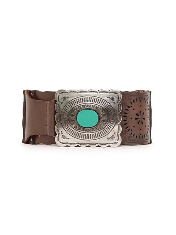 Medium width Leather Hip Belt with Cutwork in Brown by Art N Vintage