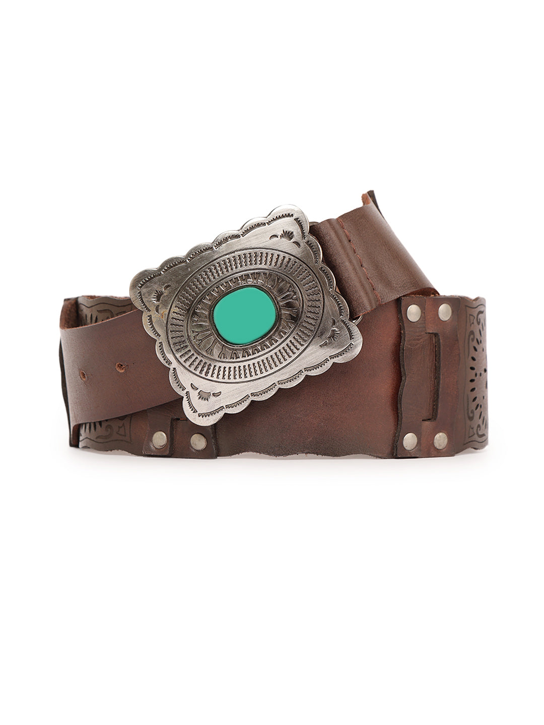 Medium width Leather Hip Belt with Cutwork in Brown by Art N Vintage