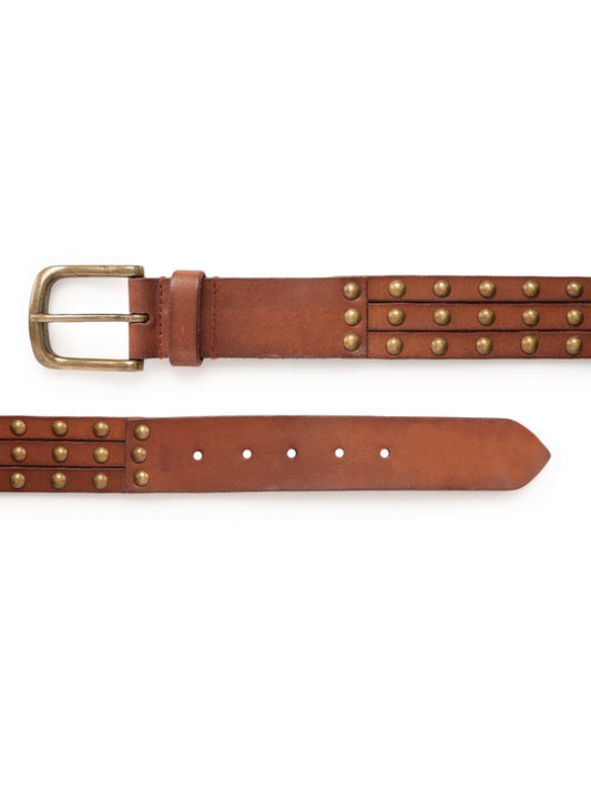 Tan Studded Waist Belt in Leather by Art N Vintage