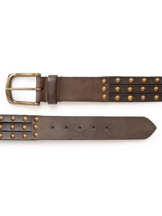 Brown Studded Waist Belt in Leather by Art N Vintage