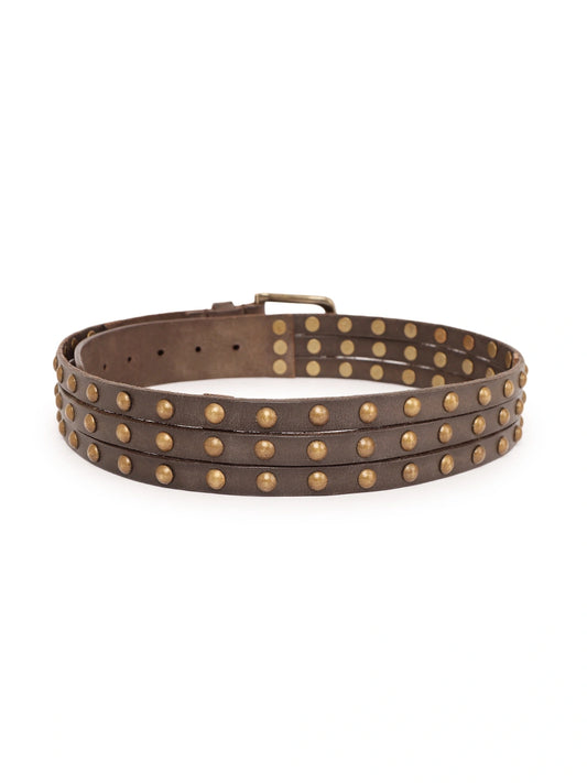 Brown Studded Waist Belt in Leather by Art N Vintage