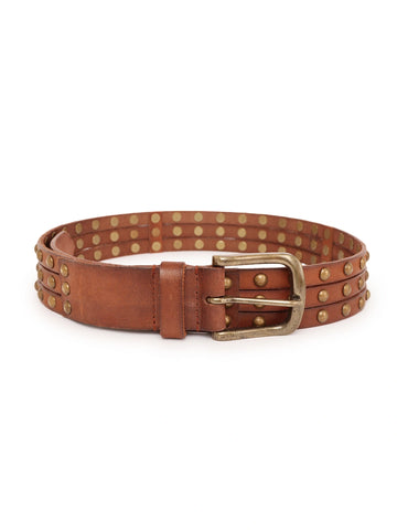 Tan Studded Waist Belt in Leather by Art N Vintage