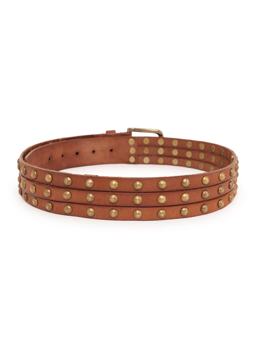 Tan Studded Waist Belt in Leather by Art N Vintage