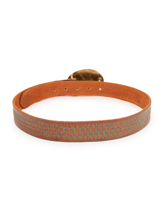 Patina Finish Leather Jeans Belt in Tan by Art N Vintage