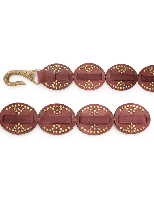 Brown Rivetted Link Hip Belt with Hook Buckle by Art N Vintage