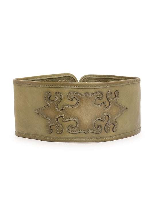 Olive Green Patchwork Leather Belt For Women By Art N Vintage