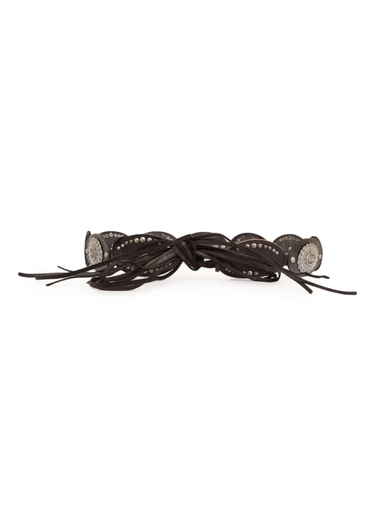Embellished Black Tie Around Leather Hip Belt by Art N Vintage