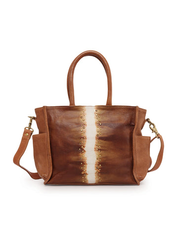 Vintage Ivory Stripe Real Leather Tote Bag