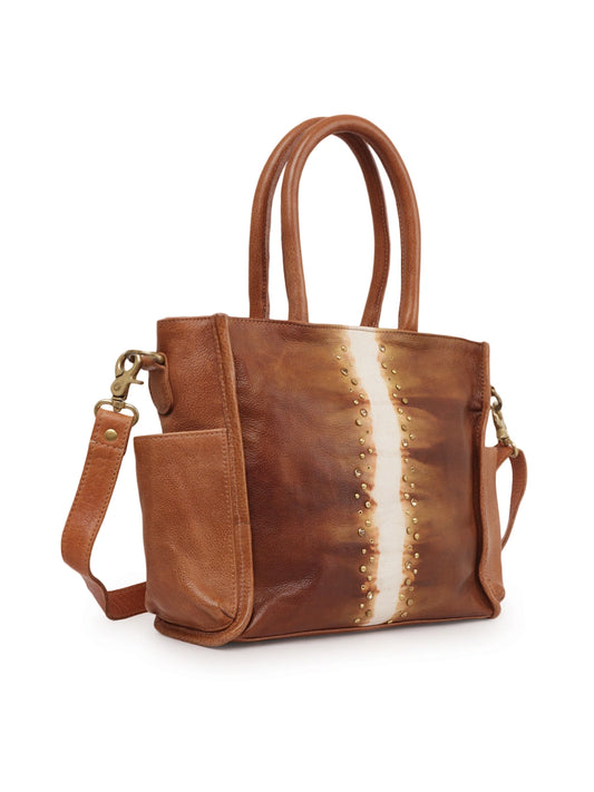 Vintage Ivory Stripe Real Leather Tote Bag