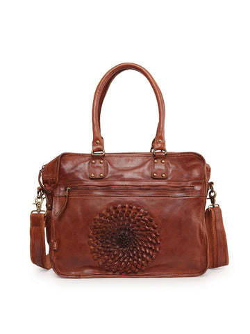 Artisan Floral Embossed Genuine Leather Women’s Laptop Bag