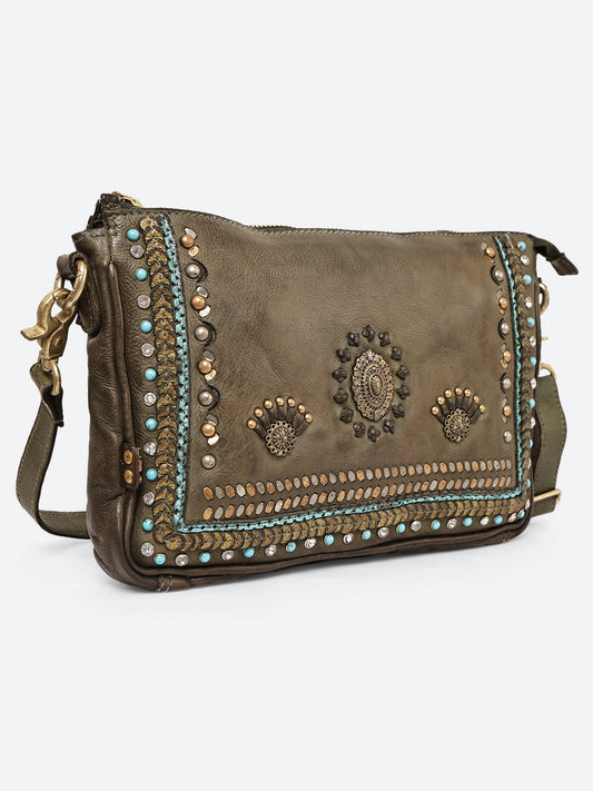 Handcrafted Studded Real Leather Crossbody Sling Bag