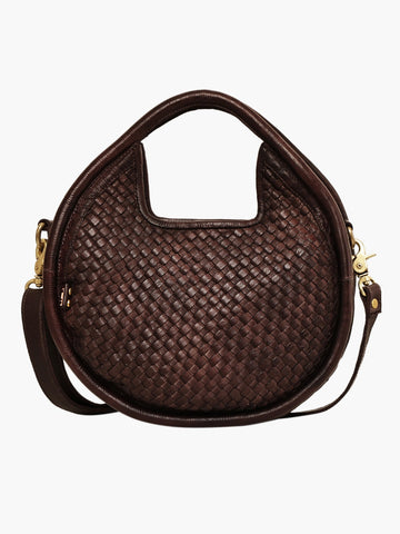 Vintage Woven Leather Crescent Crossbody Bag