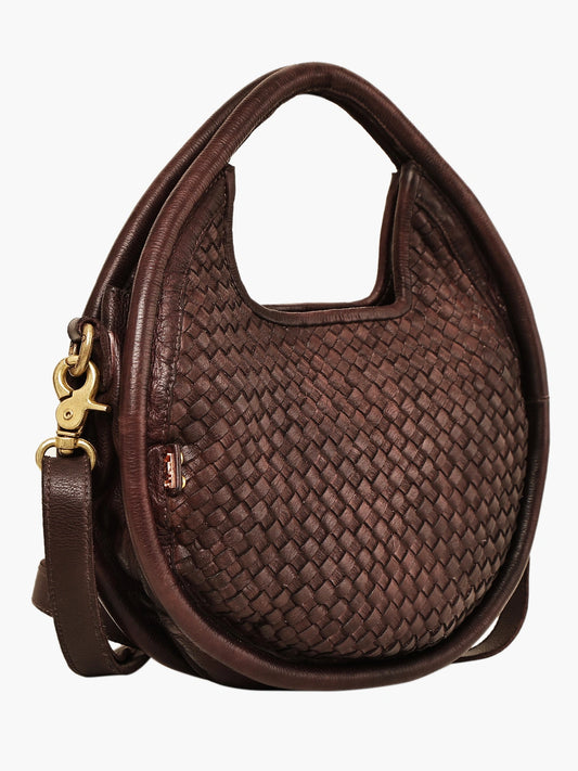 Vintage Woven Leather Crescent Crossbody Bag