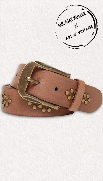 Natrual mens Studded Leather Belt: Mr. Ajay Kumar X Art N Vintage