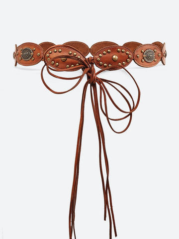 Studded Leather Tie-Up Waist Belt