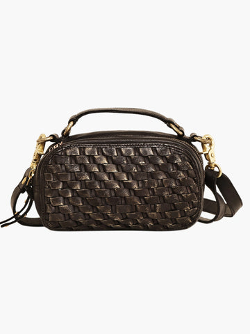Noir Weave Leather Mini Crossbody Bag