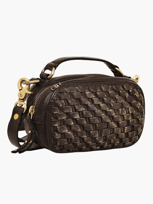 Noir Weave Leather Mini Crossbody Bag